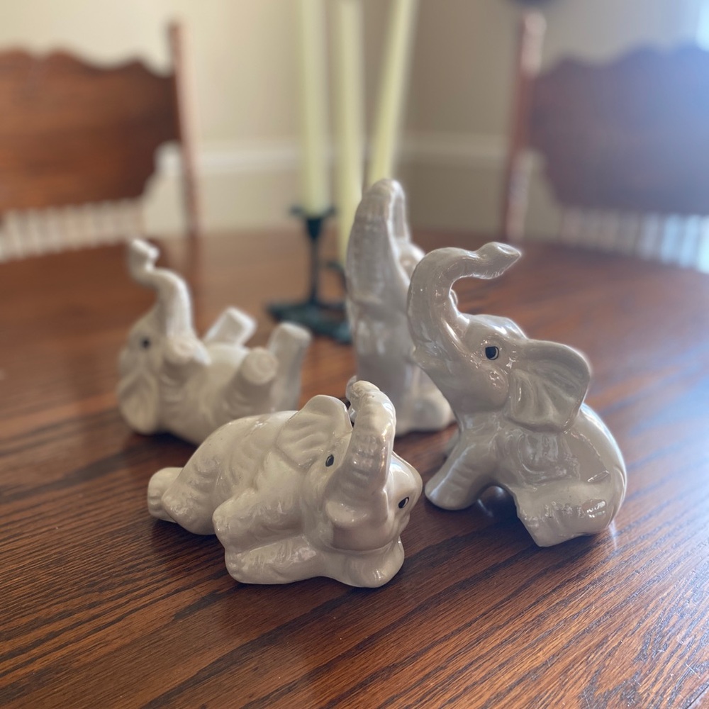 Set of 4 Ceramic Elephant Figurines